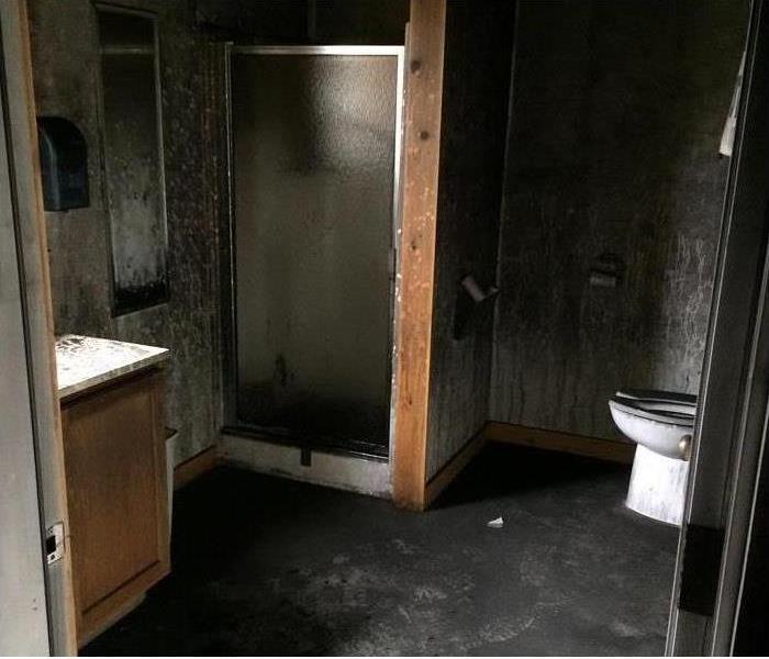 sooty, water staining, burned bathroom